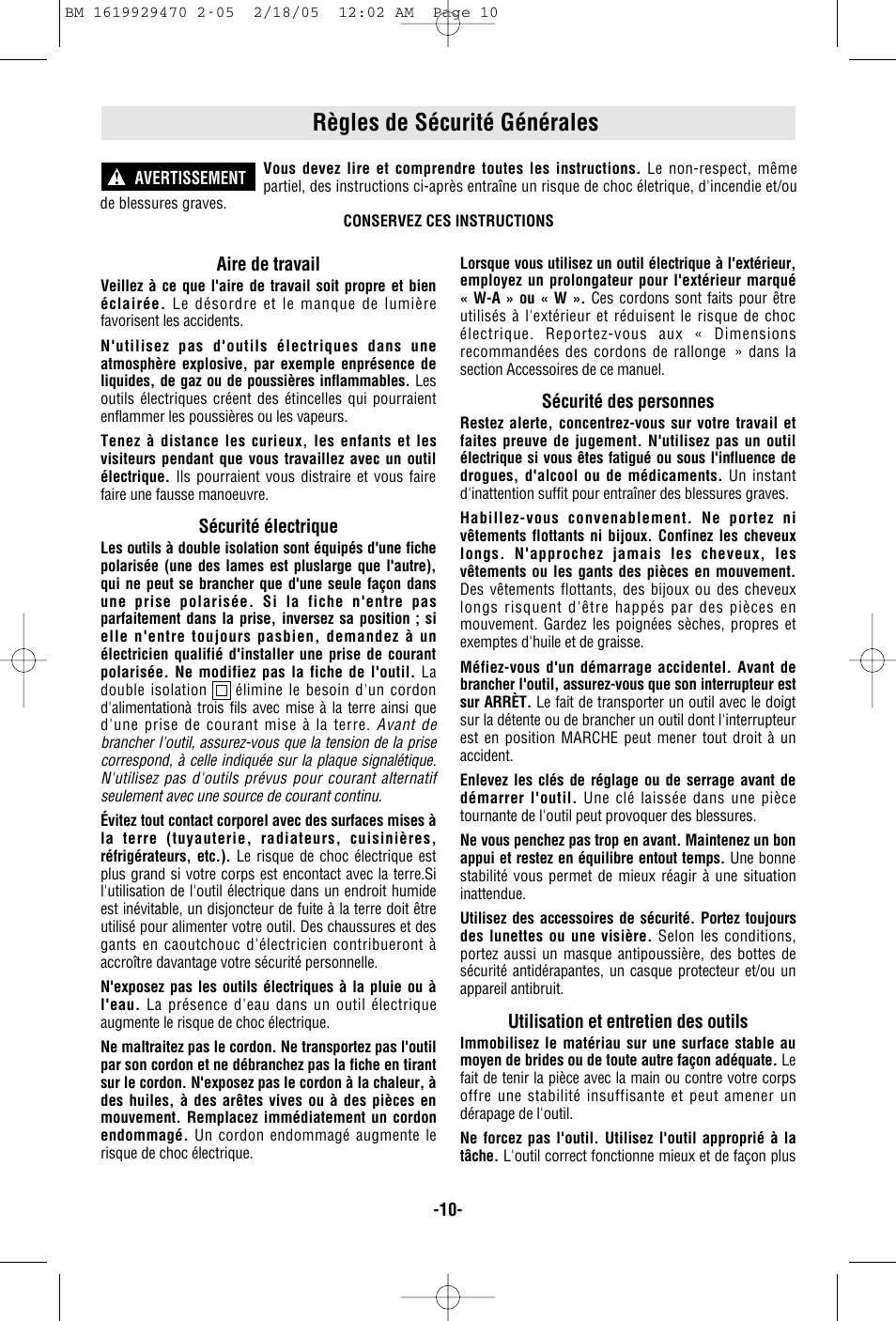 Règles de sécurité générales | Bosch 11316evs User Manual | Page 10 / 28