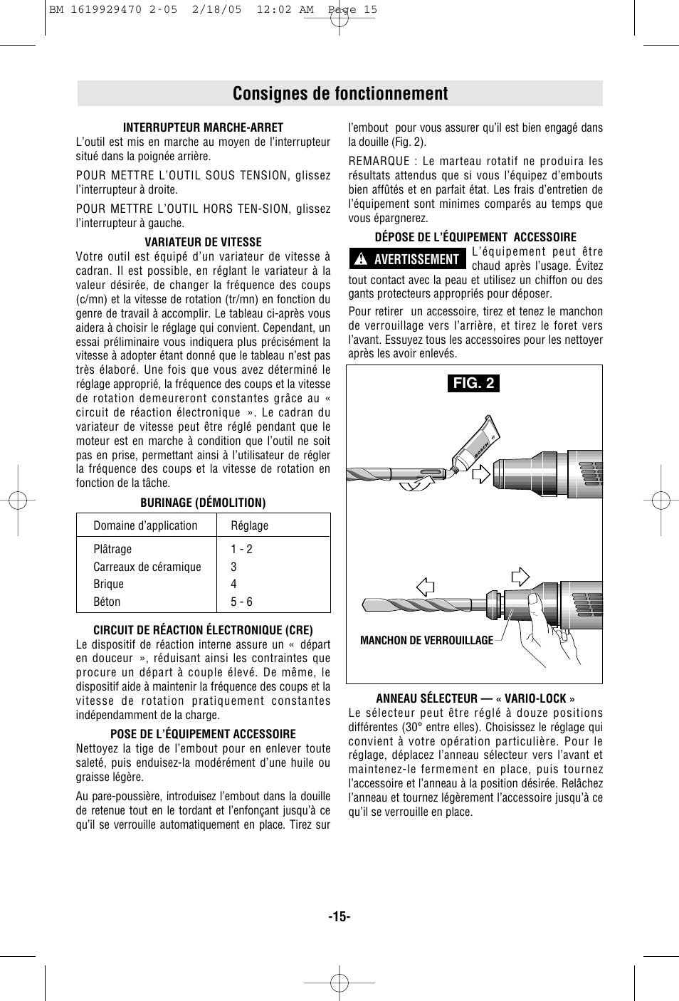 Consignes de fonctionnement, Fig. 2 | Bosch 11316evs User Manual | Page 15 / 28