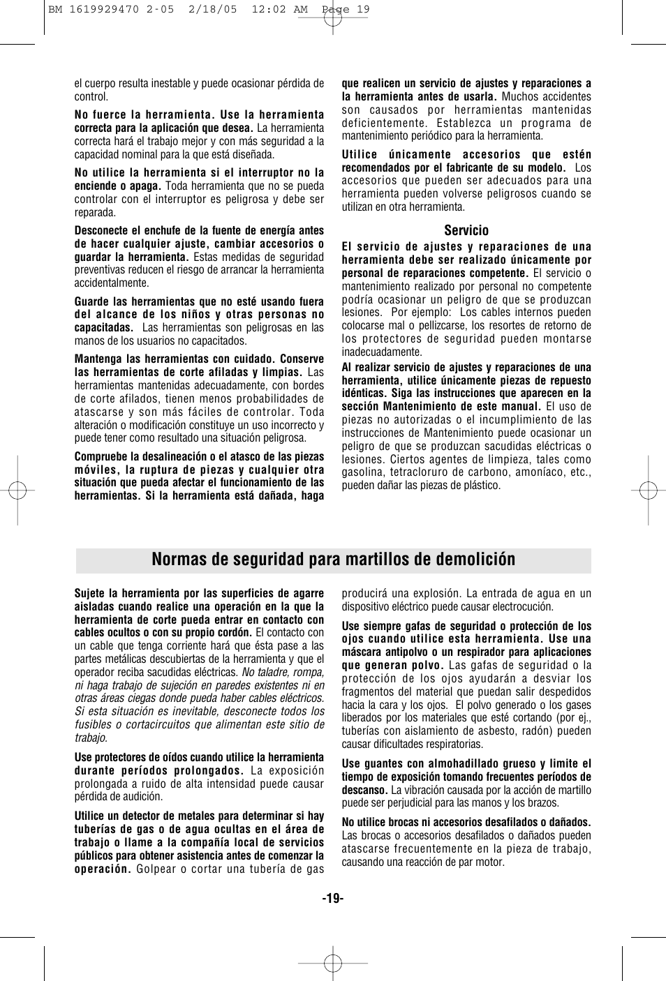 Normas de seguridad para martillos de demolición | Bosch 11316evs User Manual | Page 19 / 28