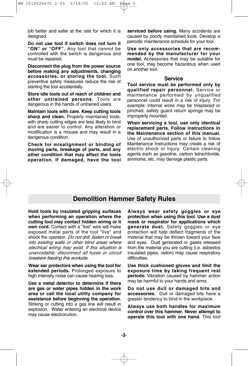 Demolition hammer safety rules | Bosch 11316evs User Manual | Page 3 / 28