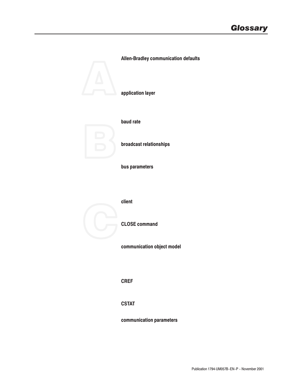 Glossary | Rockwell Automation 1794-APB/B FLEX I/O PROFIBUS Adapter Module User Manual User Manual | Page 111 / 124