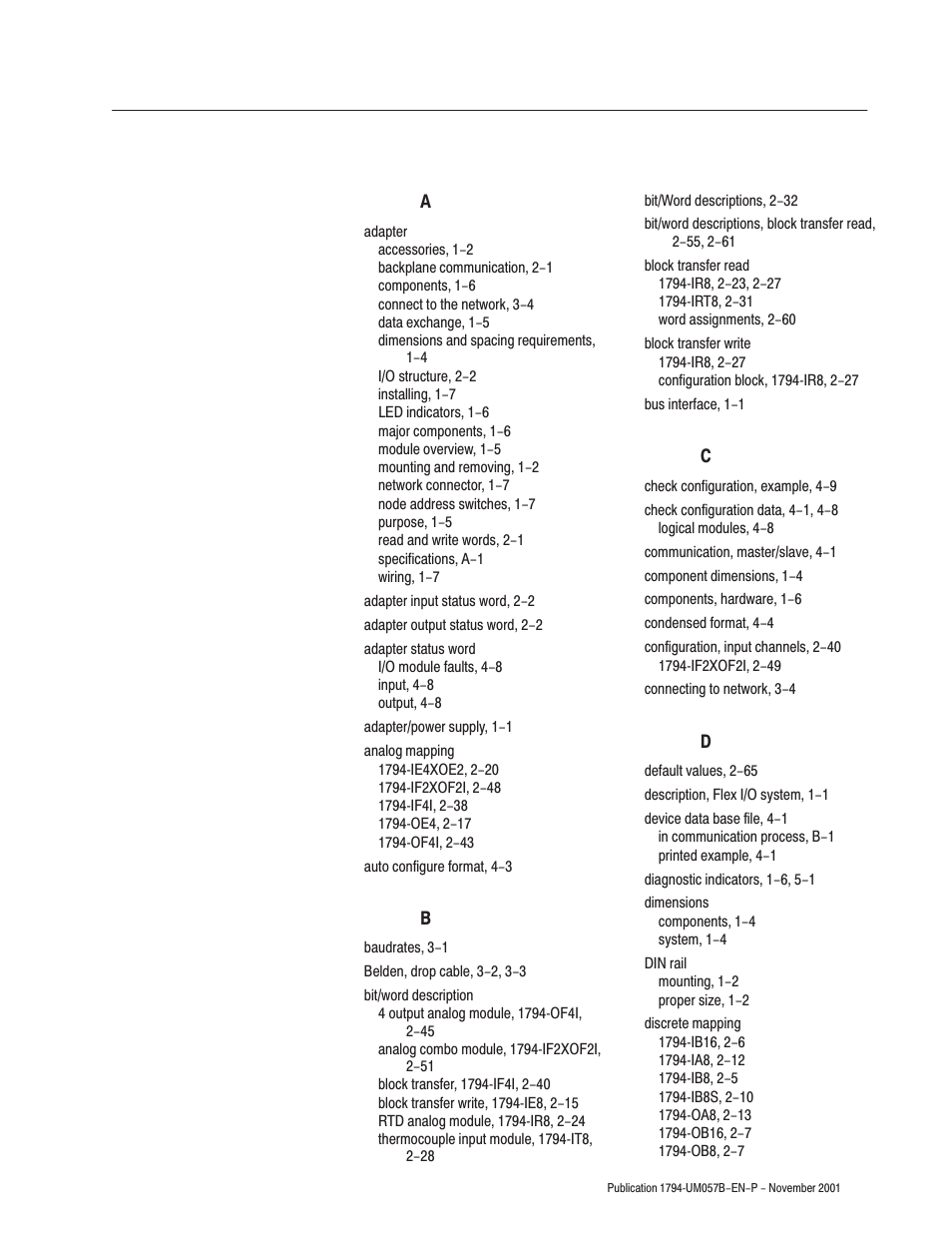 Index | Rockwell Automation 1794-APB/B FLEX I/O PROFIBUS Adapter Module User Manual User Manual | Page 119 / 124