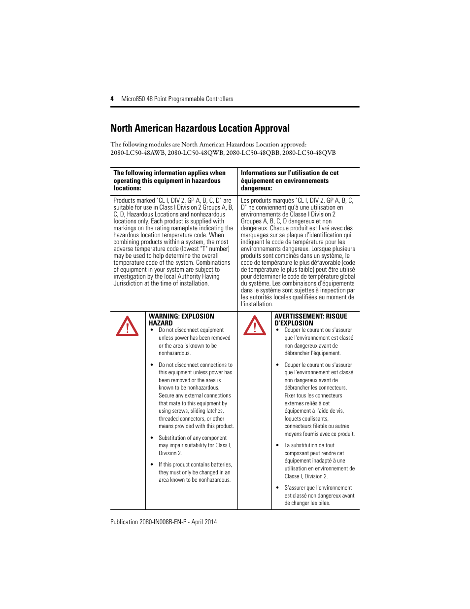 North american hazardous location approval | Rockwell Automation 2080-LC50-48AWB_48QBB_48QVB_48QWB Micro850 48-Point Programmable Controllers Installation Instructions User Manual | Page 4 / 20