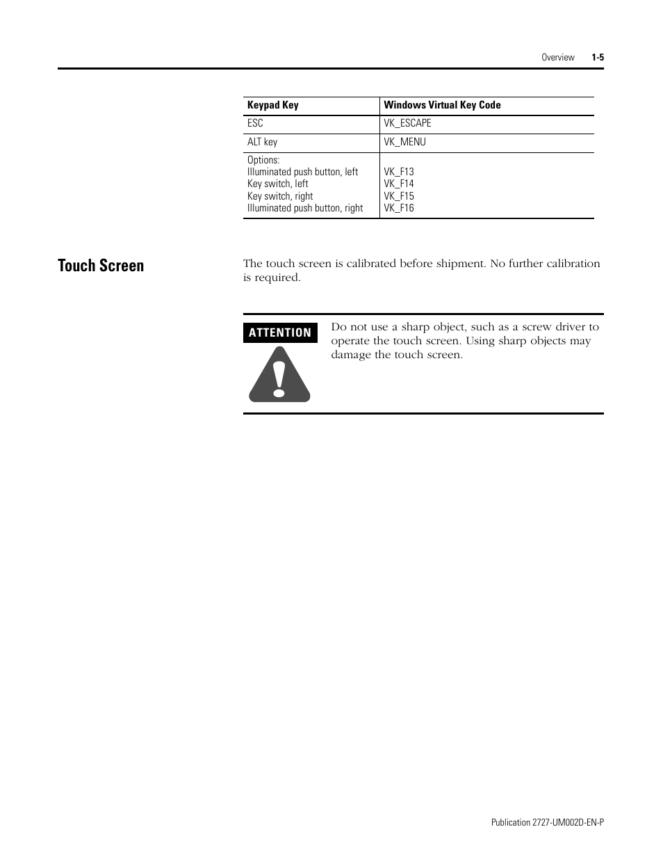 Touch screen, Touch screen -5 | Rockwell Automation 2727-G7P20D3Q7 MobileView G750 Guard Machine Terminal User Manual | Page 15 / 124