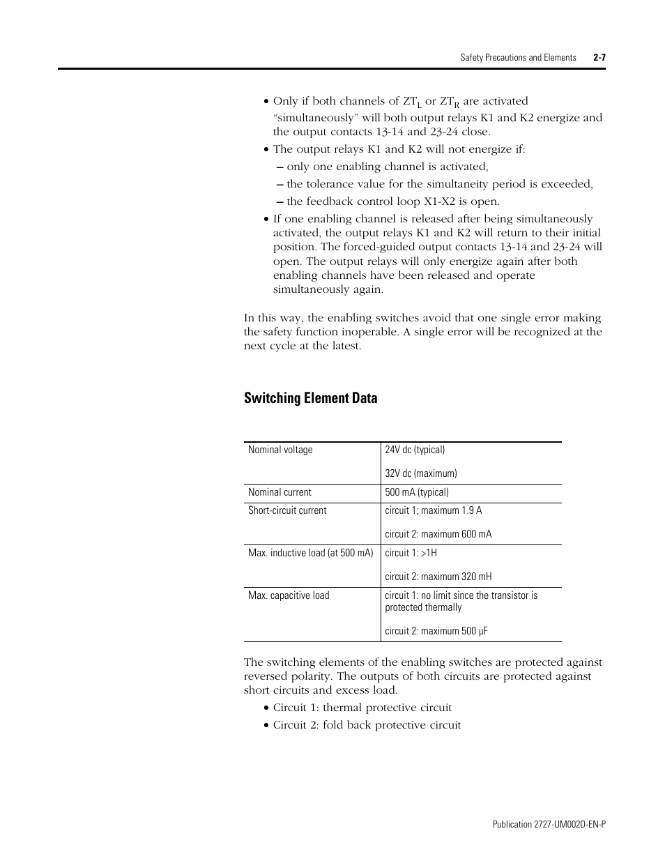 Switching element data -7, Switching element data | Rockwell Automation 2727-G7P20D3Q7 MobileView G750 Guard Machine Terminal User Manual | Page 25 / 124