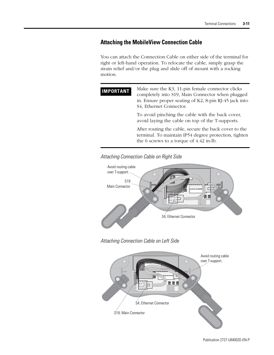 Attaching the mobileview connection cable -11, Attaching the mobileview connection cable | Rockwell Automation 2727-G7P20D3Q7 MobileView G750 Guard Machine Terminal User Manual | Page 39 / 124