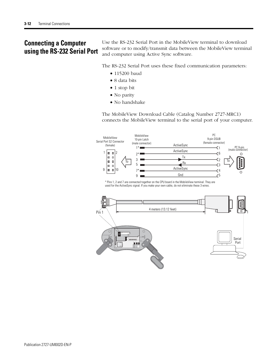 Connecting a computer using the rs-232 serial port, Pin 1 | Rockwell Automation 2727-G7P20D3Q7 MobileView G750 Guard Machine Terminal User Manual | Page 40 / 124