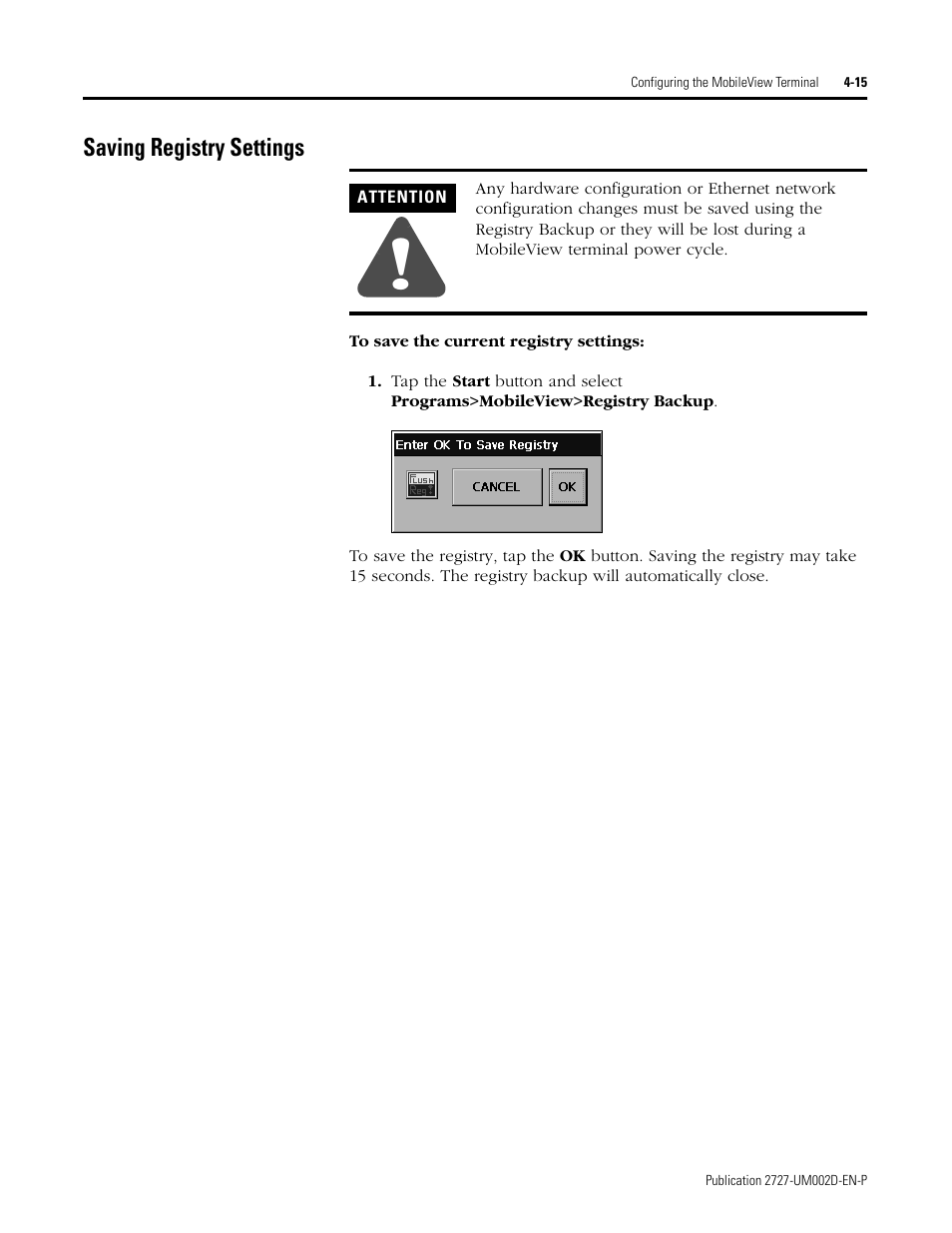 Saving registry settings, Saving registry settings -15 | Rockwell Automation 2727-G7P20D3Q7 MobileView G750 Guard Machine Terminal User Manual | Page 59 / 124
