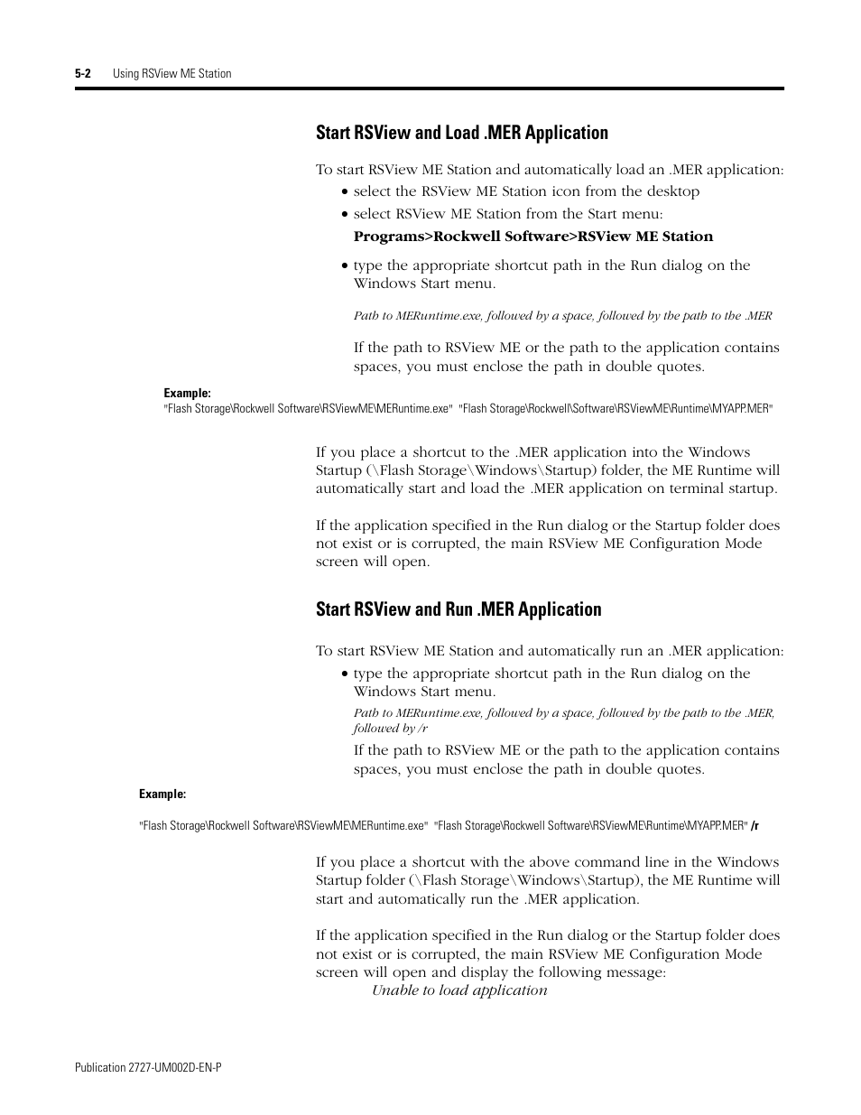 Start rsview and load .mer application, Start rsview and run .mer application | Rockwell Automation 2727-G7P20D3Q7 MobileView G750 Guard Machine Terminal User Manual | Page 62 / 124