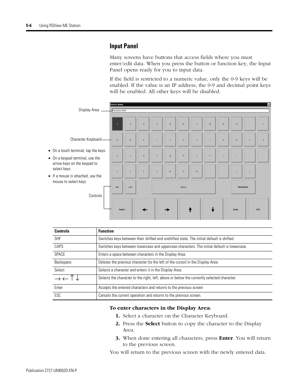 Input panel -6, Input panel | Rockwell Automation 2727-G7P20D3Q7 MobileView G750 Guard Machine Terminal User Manual | Page 66 / 124