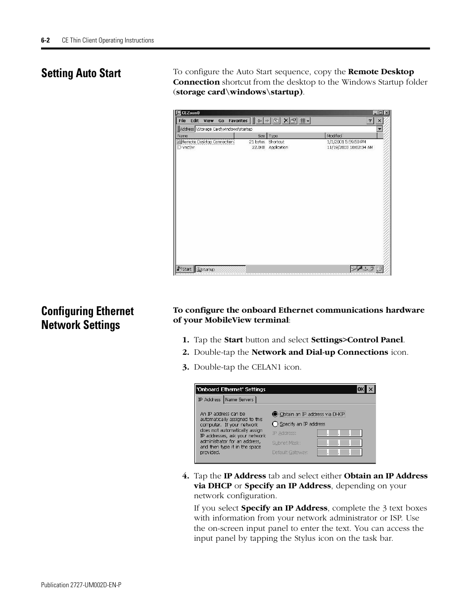 Setting auto start, Configuring ethernet network settings | Rockwell Automation 2727-G7P20D3Q7 MobileView G750 Guard Machine Terminal User Manual | Page 90 / 124