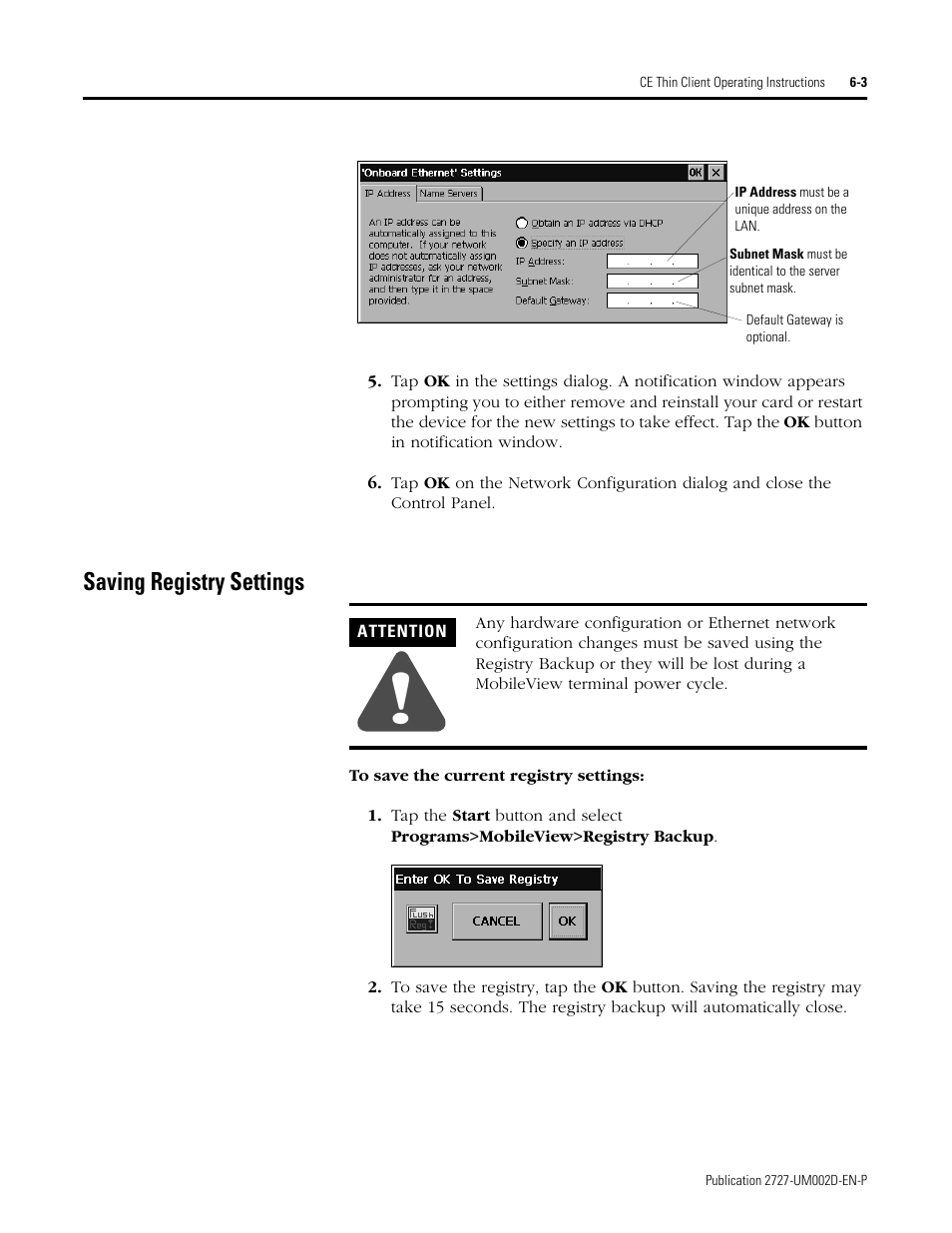 Saving registry settings, Saving registry settings -3 | Rockwell Automation 2727-G7P20D3Q7 MobileView G750 Guard Machine Terminal User Manual | Page 91 / 124