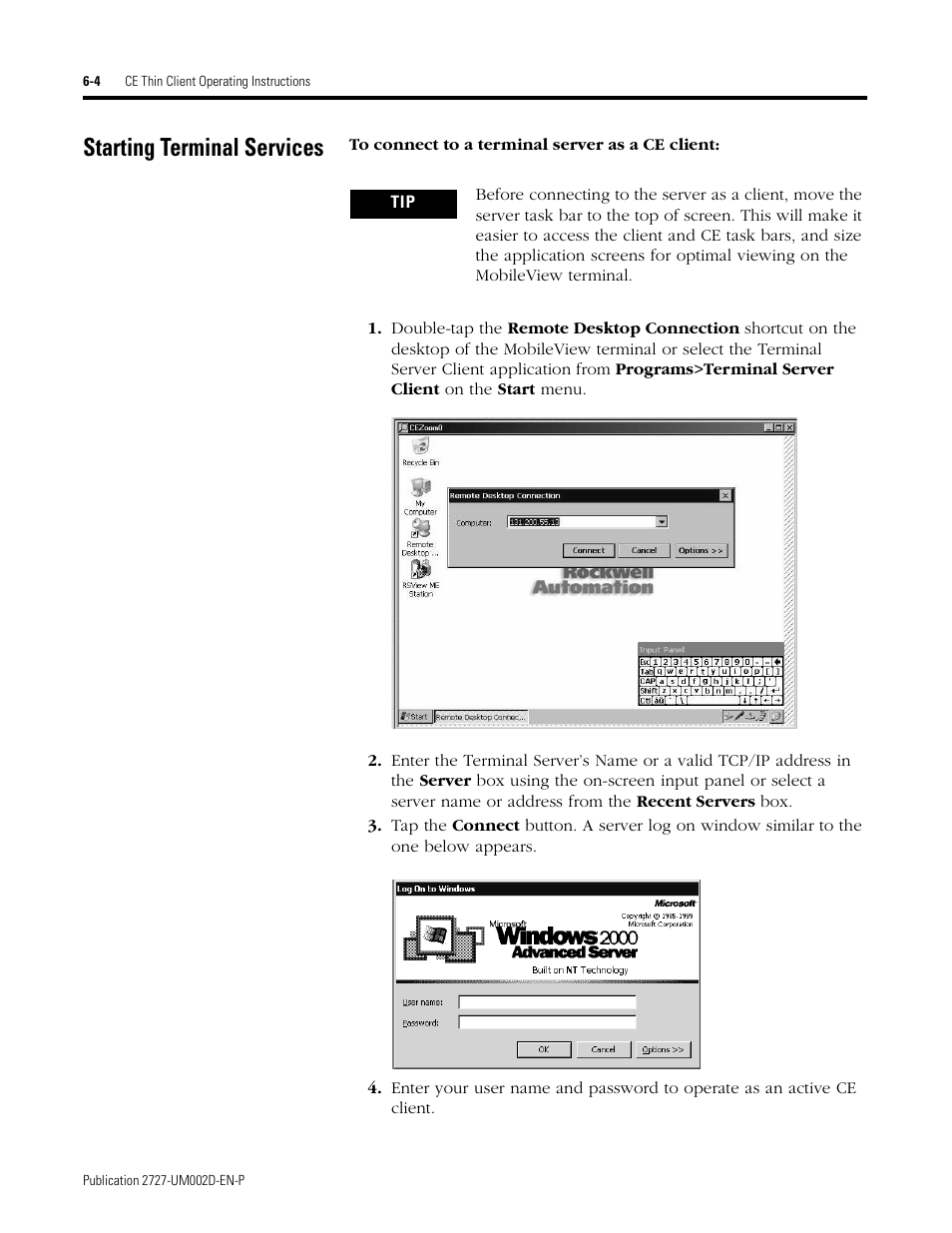 Starting terminal services, Starting terminal services -4 | Rockwell Automation 2727-G7P20D3Q7 MobileView G750 Guard Machine Terminal User Manual | Page 92 / 124