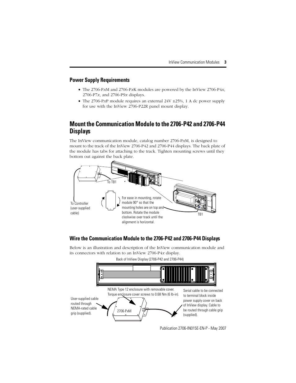 Power supply requirements | Rockwell Automation 2706-PxM_PxK_PxP InView Communication Module Installation User Manual | Page 3 / 12