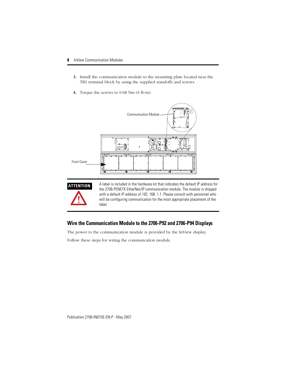 Rockwell Automation 2706-PxM_PxK_PxP InView Communication Module Installation User Manual | Page 8 / 12