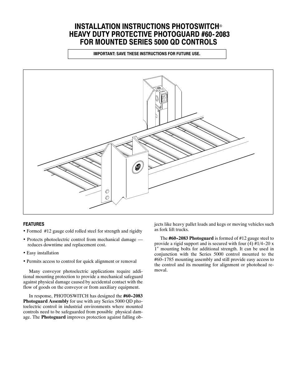 Rockwell Automation 5000QD Heavy Duty Protective Photoguard User Manual | 2 pages