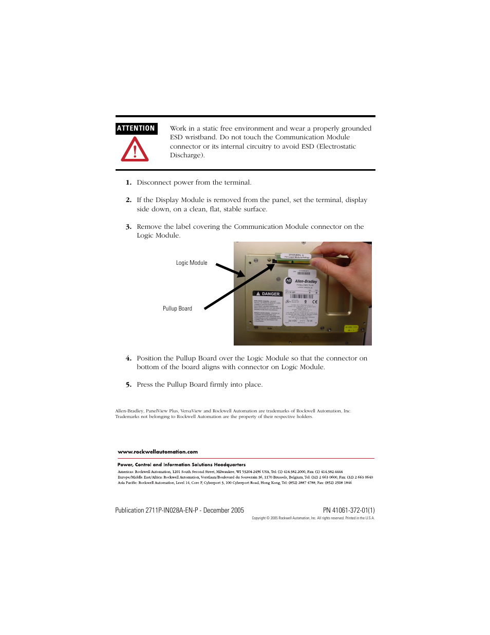 Back cover | Rockwell Automation 2711P-RPPU PanelViewPlus Logic Module Pullup Board User Manual | Page 4 / 4