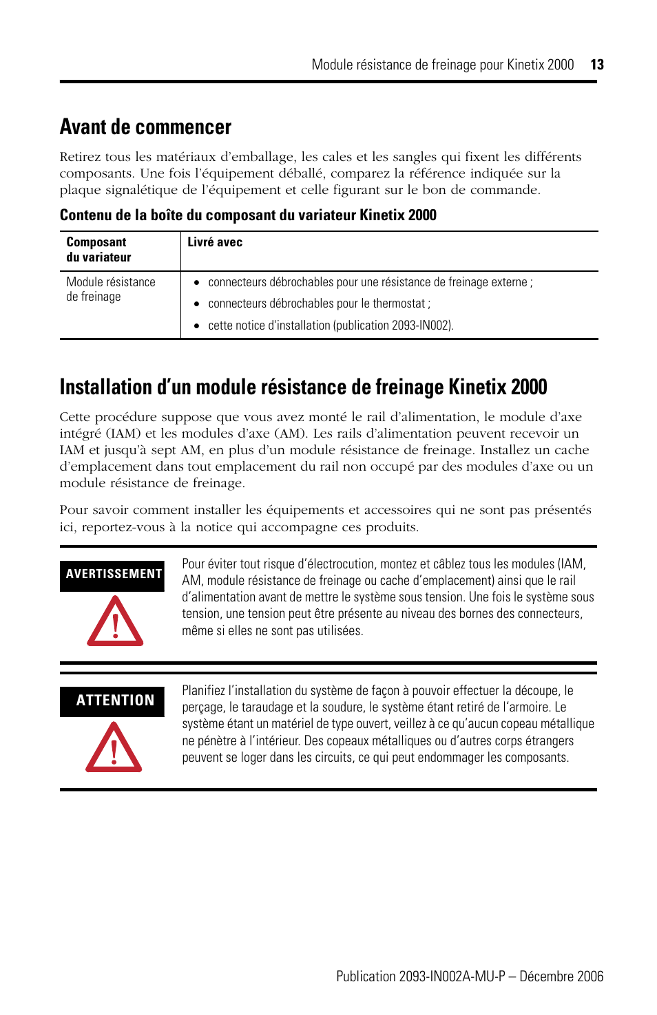 Avant de commencer | Rockwell Automation 2093-ASP06 Kinetix 2000 Shunt Module Installation Instructions User Manual | Page 13 / 80