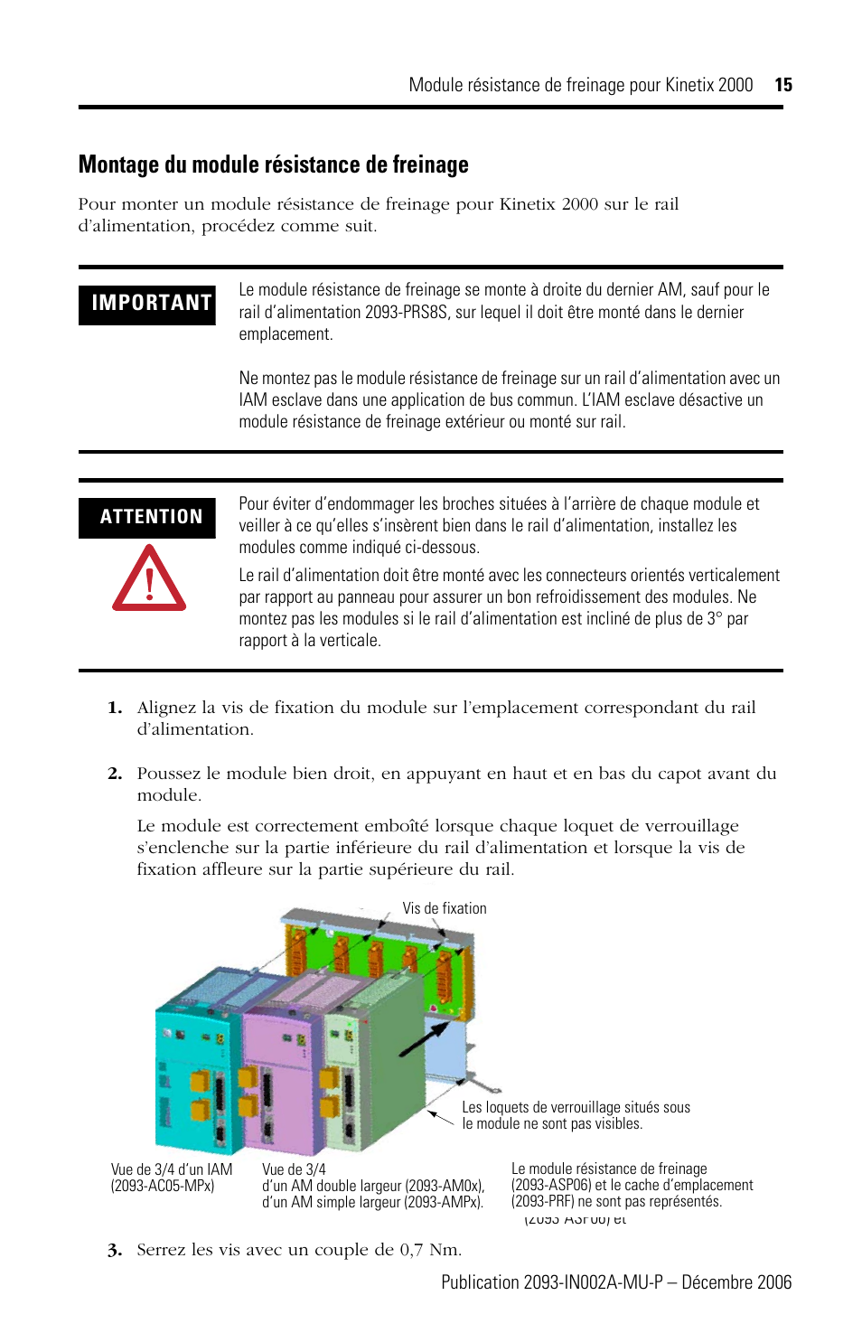 Montage du module résistance de freinage | Rockwell Automation 2093-ASP06 Kinetix 2000 Shunt Module Installation Instructions User Manual | Page 15 / 80
