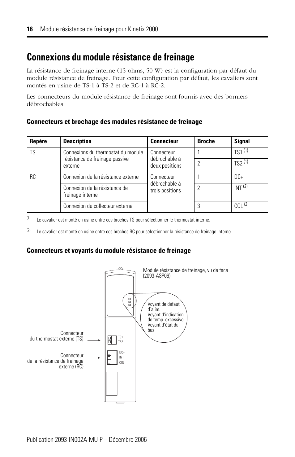 Connexions du module résistance de freinage | Rockwell Automation 2093-ASP06 Kinetix 2000 Shunt Module Installation Instructions User Manual | Page 16 / 80