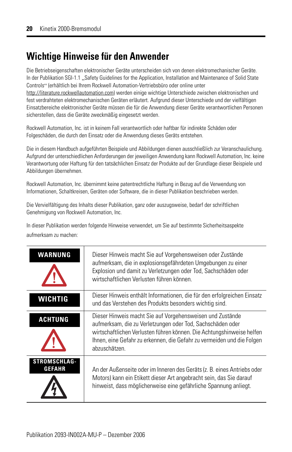 Wichtige hinweise für den anwender | Rockwell Automation 2093-ASP06 Kinetix 2000 Shunt Module Installation Instructions User Manual | Page 20 / 80