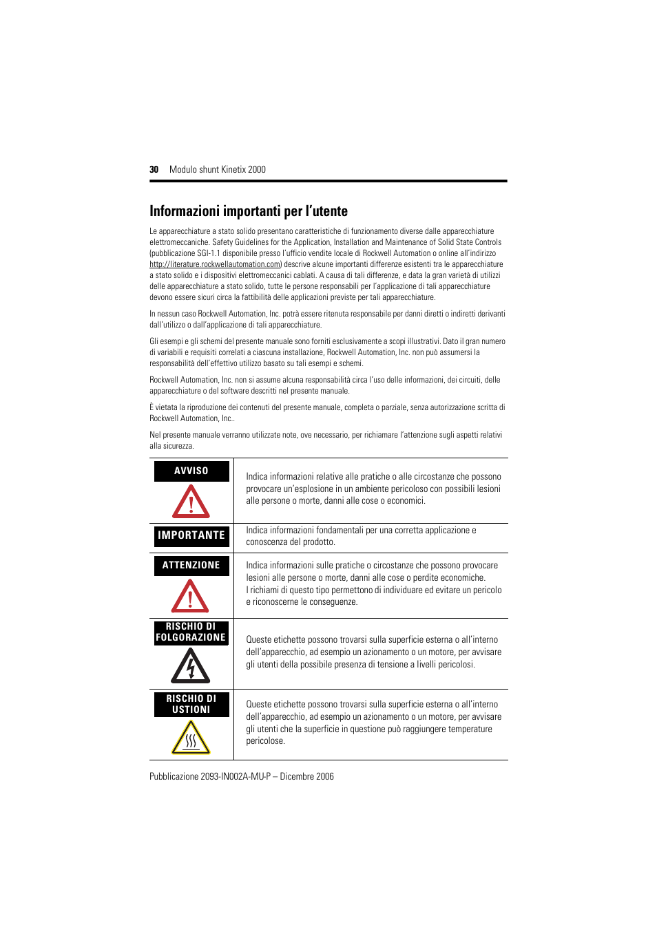 Informazioni importanti per l’utente | Rockwell Automation 2093-ASP06 Kinetix 2000 Shunt Module Installation Instructions User Manual | Page 30 / 80