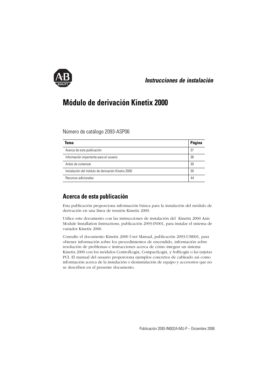 Acerca de esta publicación, Seção em português, Módulo de derivación kinetix 2000 | Instrucciones de instalación | Rockwell Automation 2093-ASP06 Kinetix 2000 Shunt Module Installation Instructions User Manual | Page 37 / 80