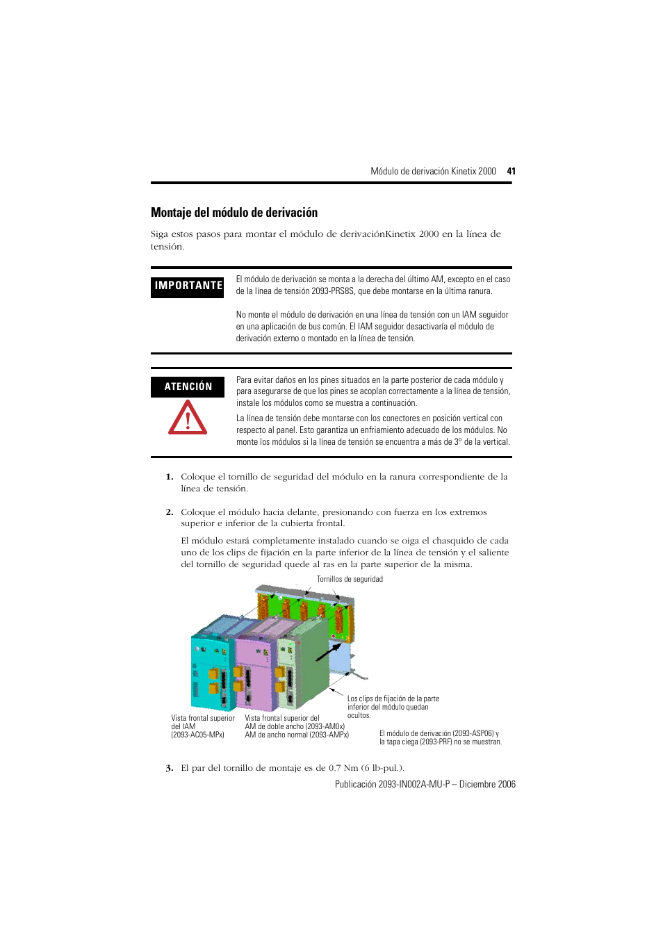 Montaje del módulo de derivación | Rockwell Automation 2093-ASP06 Kinetix 2000 Shunt Module Installation Instructions User Manual | Page 41 / 80