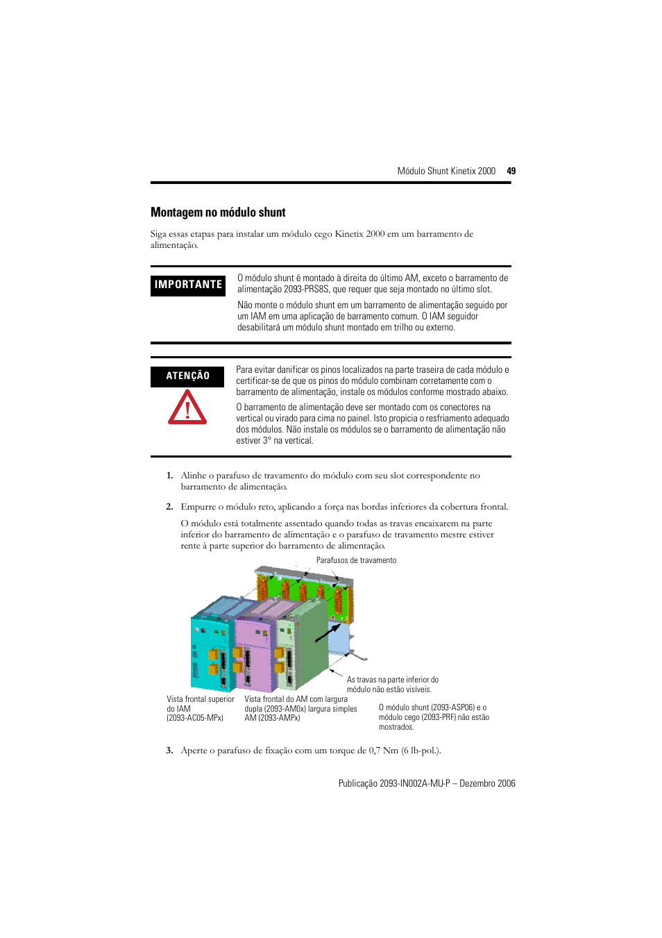 Montagem no módulo shunt | Rockwell Automation 2093-ASP06 Kinetix 2000 Shunt Module Installation Instructions User Manual | Page 49 / 80