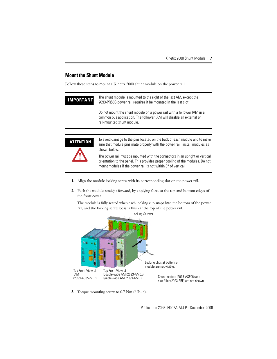 Mount the shunt module | Rockwell Automation 2093-ASP06 Kinetix 2000 Shunt Module Installation Instructions User Manual | Page 7 / 80