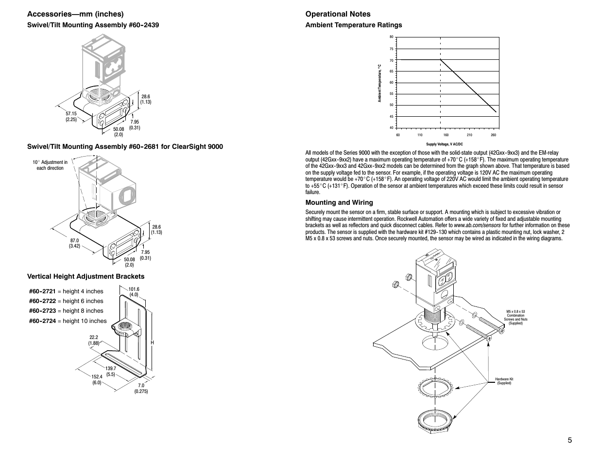 5accessories—mm (inches) | Rockwell Automation 9000 Series 9000 On/Off and Timing Photoelectric Sensors User Manual | Page 5 / 8