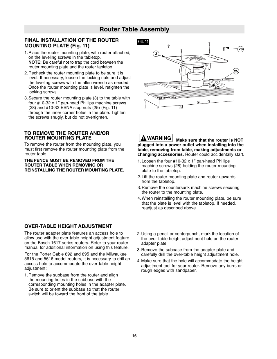 Router table assembly | Bosch RA1181 User Manual | Page 16 / 96