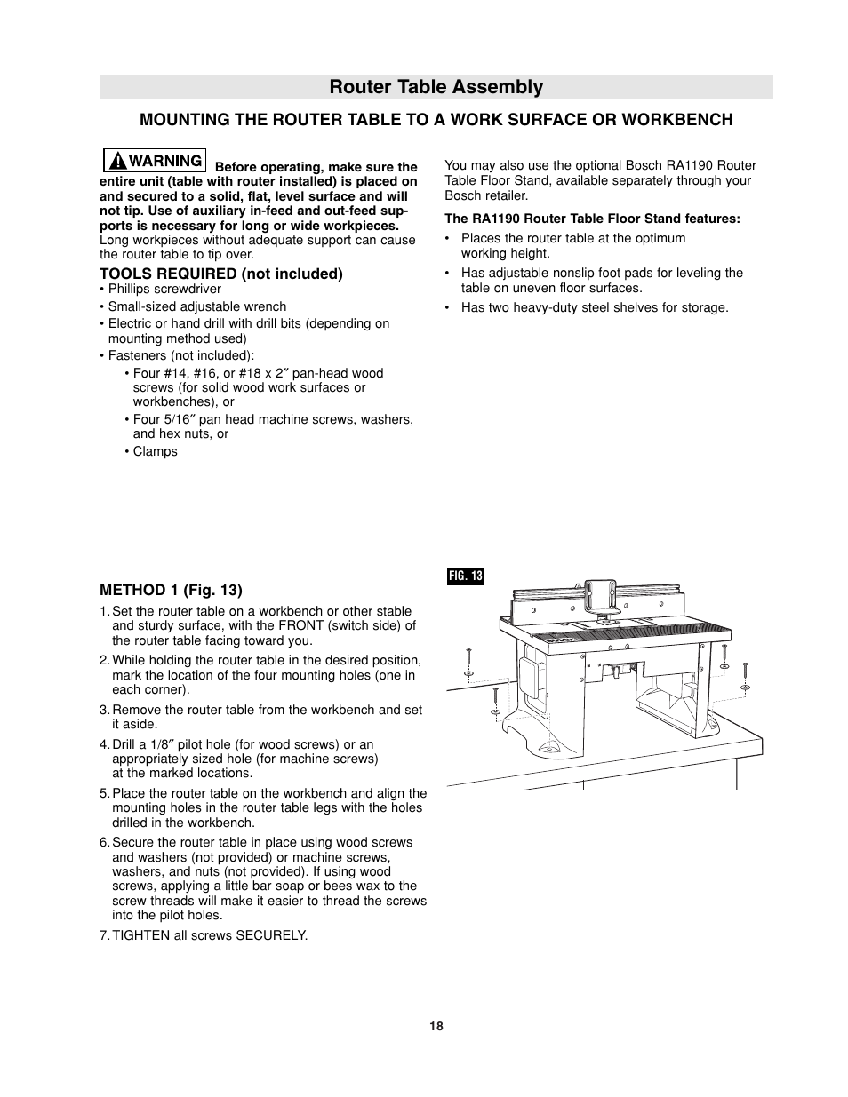 Router table assembly | Bosch RA1181 User Manual | Page 18 / 96