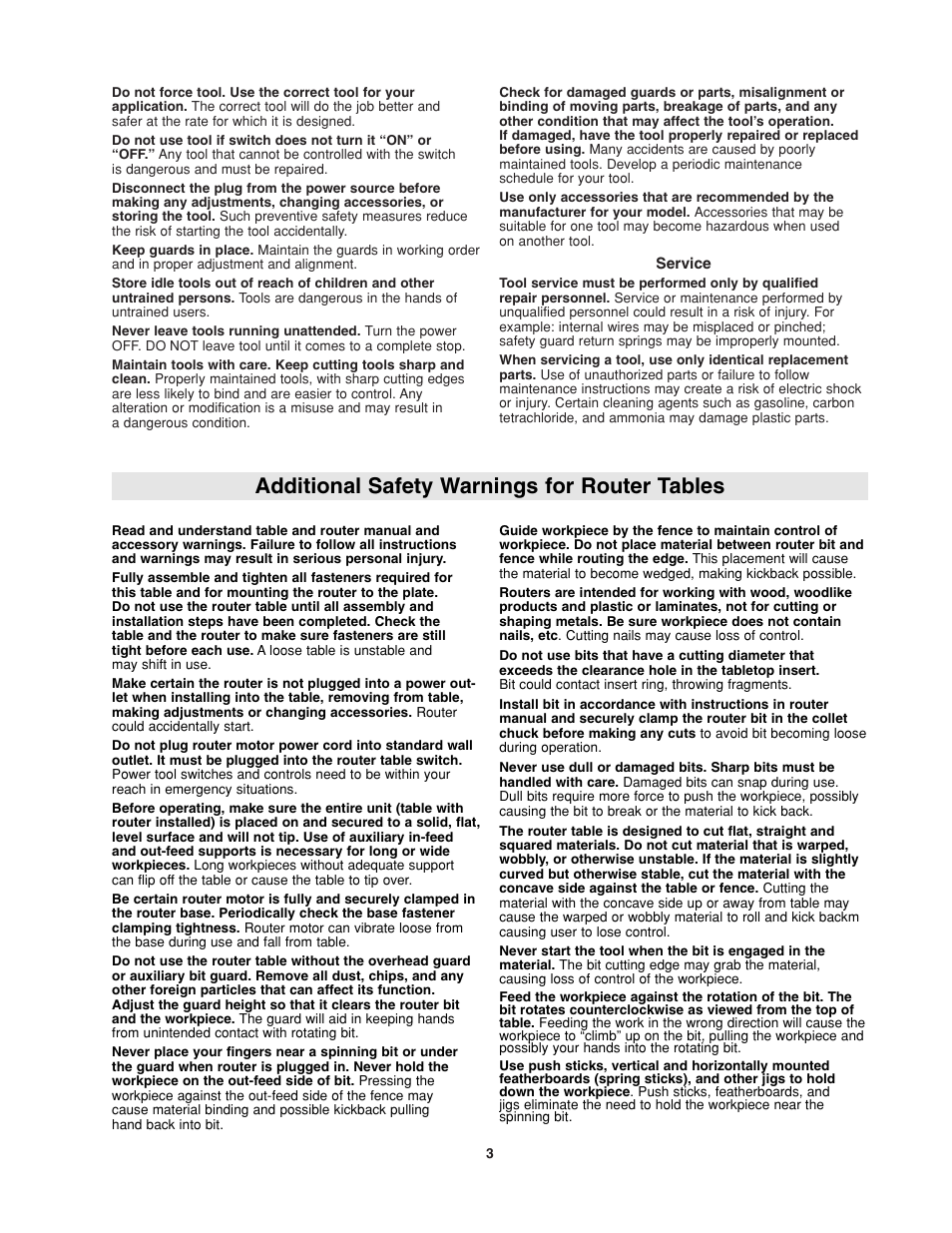 Additional safety warnings for router tables | Bosch RA1181 User Manual | Page 3 / 96