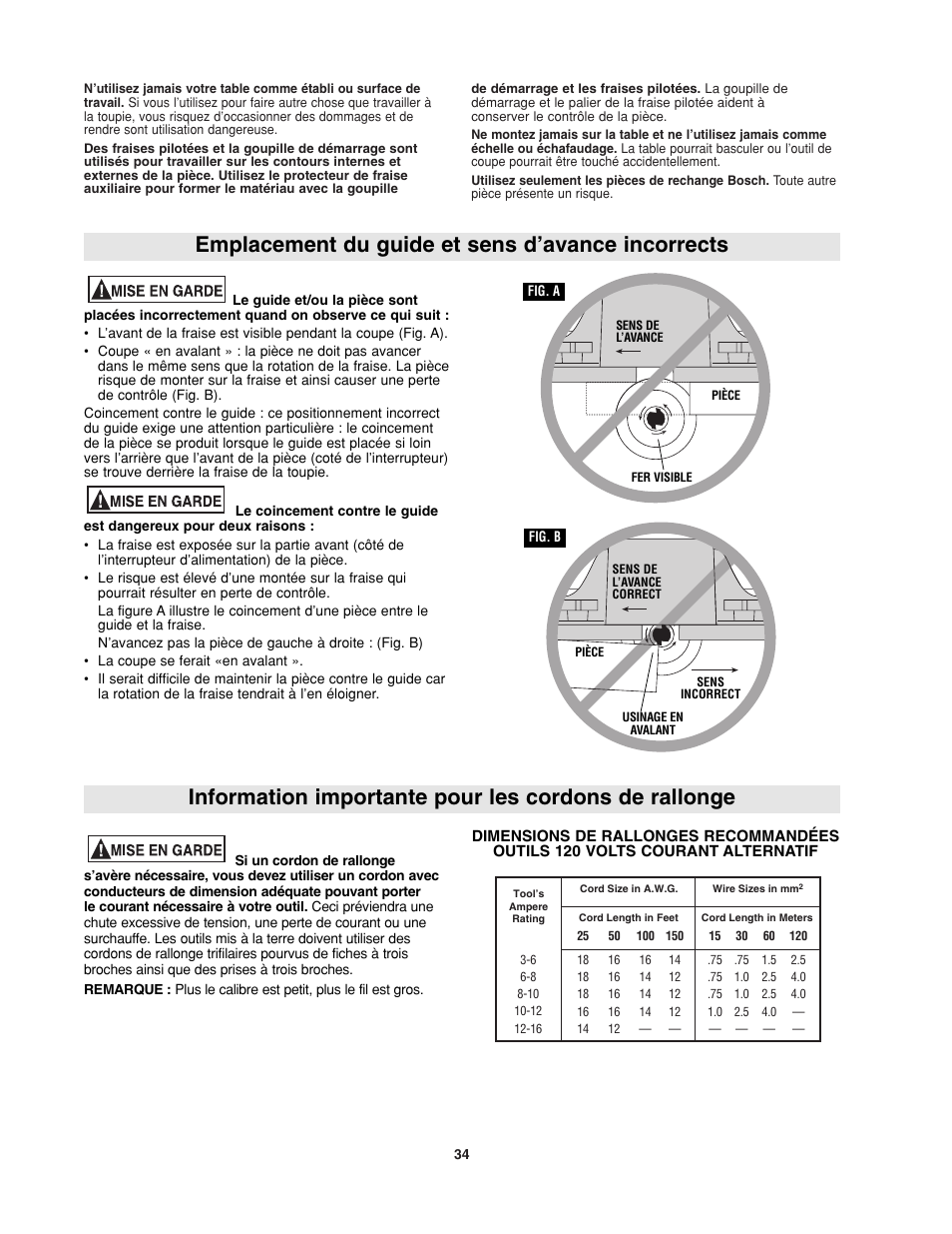 Emplacement du guide et sens d’avance incorrects | Bosch RA1181 User Manual | Page 34 / 96