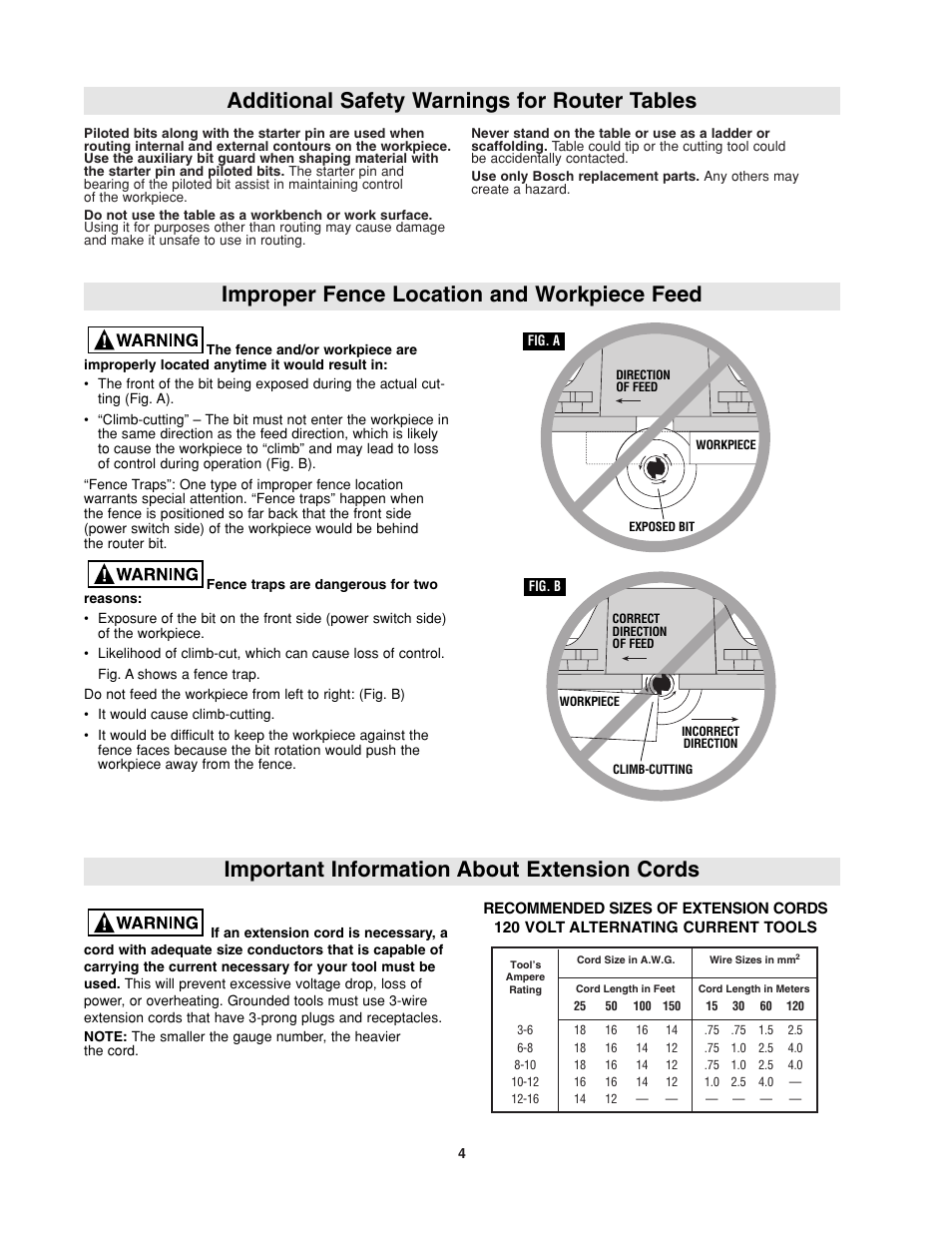 Additional safety warnings for router tables | Bosch RA1181 User Manual | Page 4 / 96