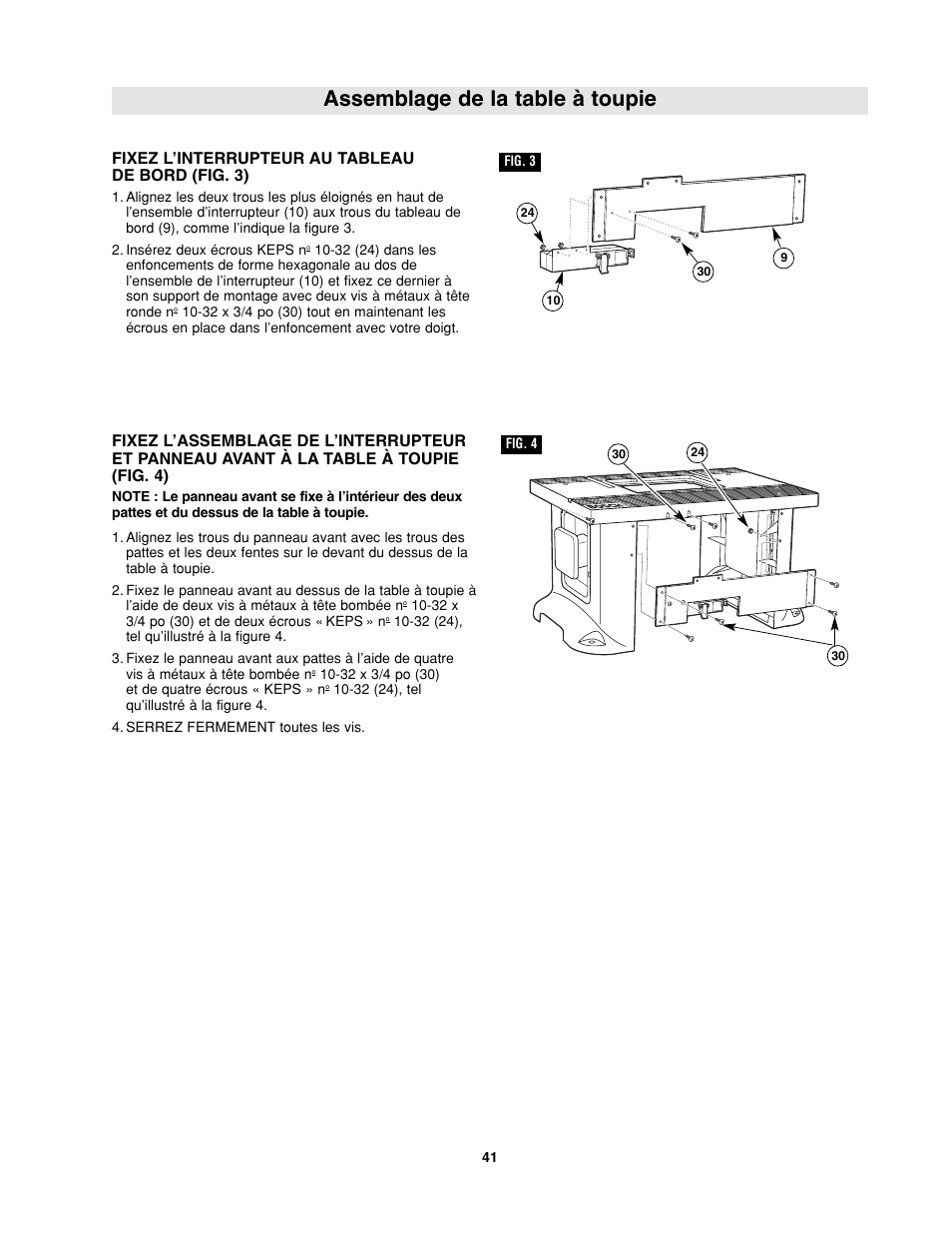 Assemblage de la table à toupie | Bosch RA1181 User Manual | Page 41 / 96