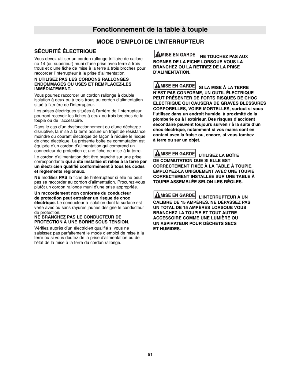 Fonctionnement de la table à toupie | Bosch RA1181 User Manual | Page 51 / 96