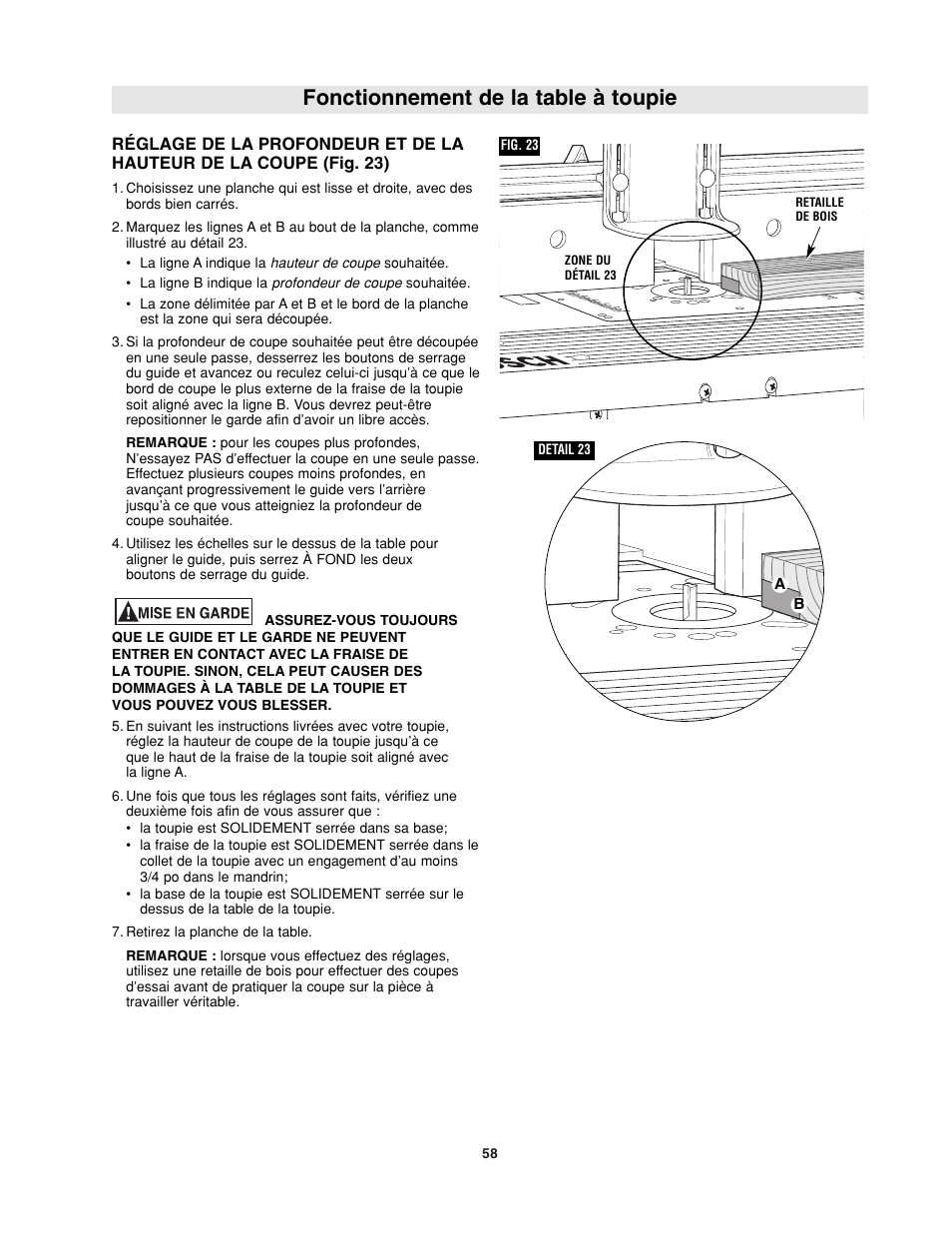 Fonctionnement de la table à toupie | Bosch RA1181 User Manual | Page 58 / 96