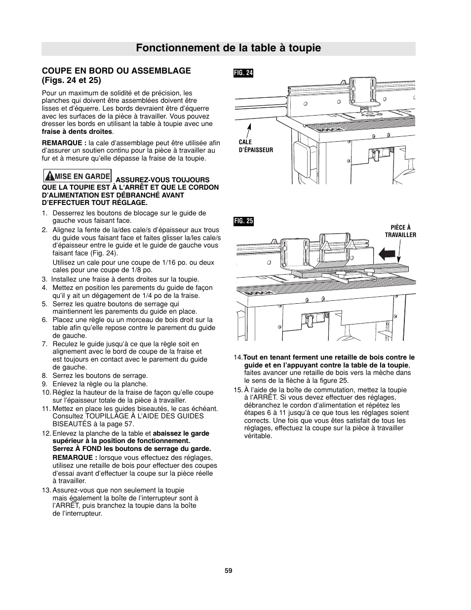 Fonctionnement de la table à toupie | Bosch RA1181 User Manual | Page 59 / 96