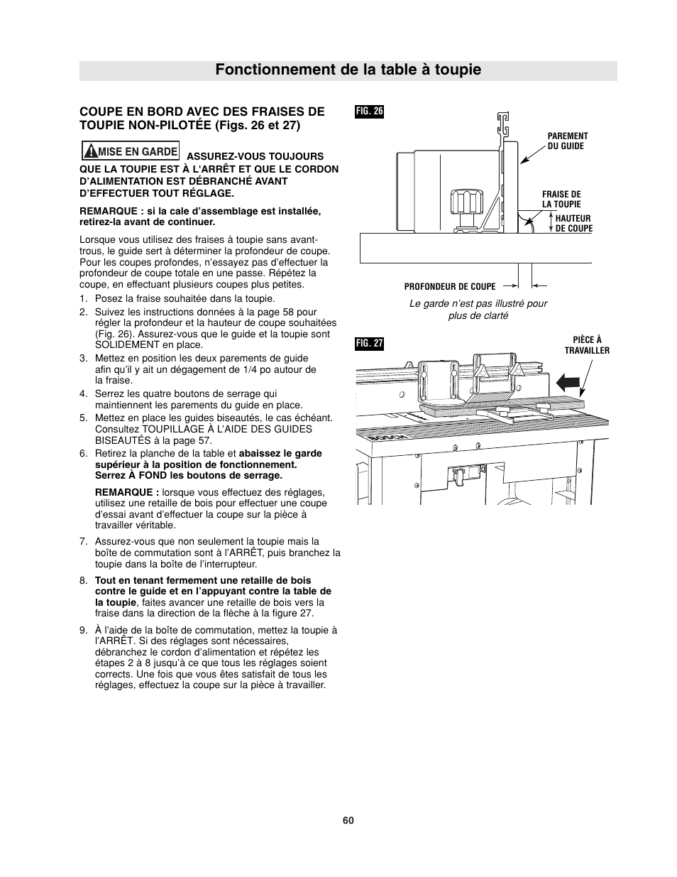 Fonctionnement de la table à toupie | Bosch RA1181 User Manual | Page 60 / 96