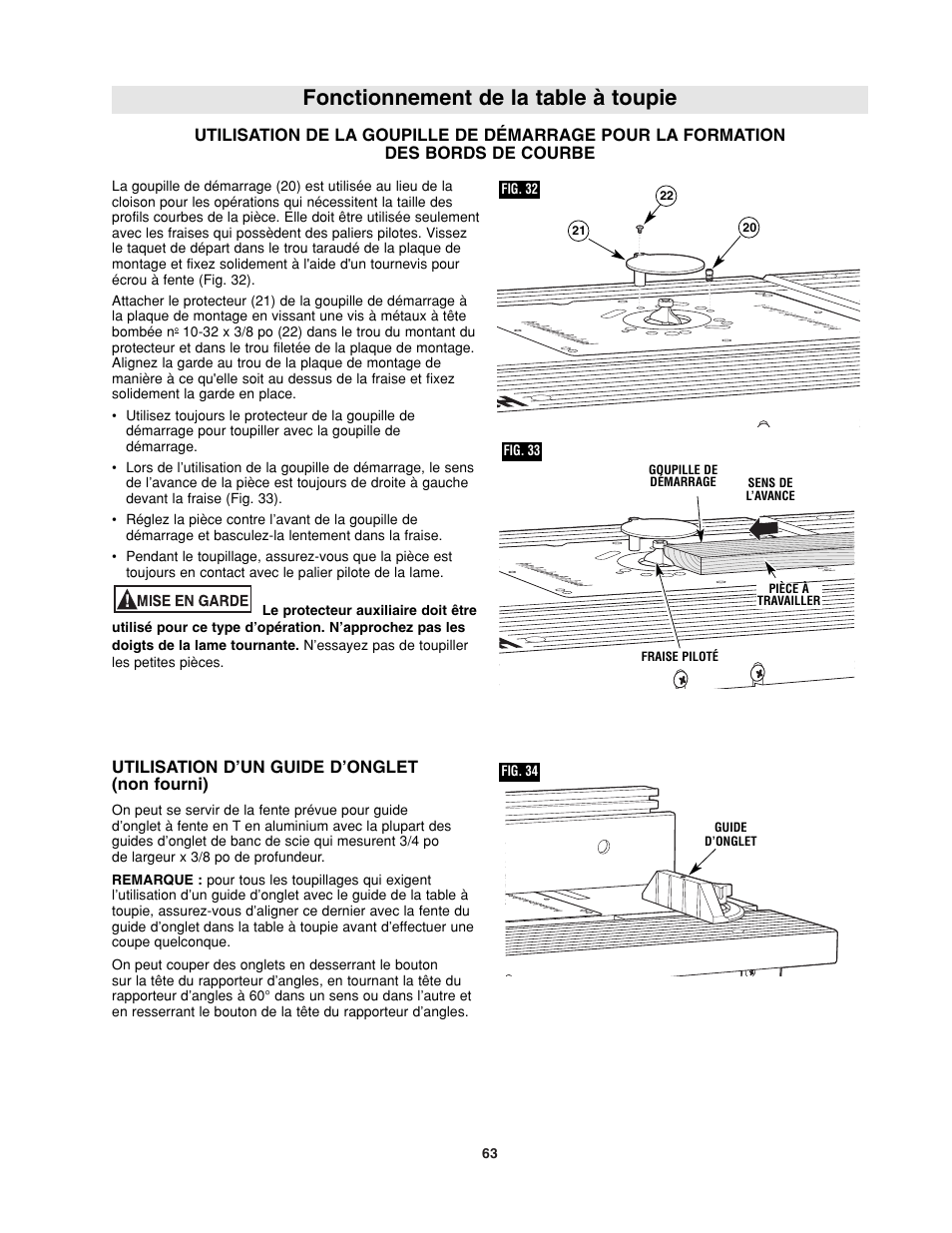 Fonctionnement de la table à toupie | Bosch RA1181 User Manual | Page 63 / 96