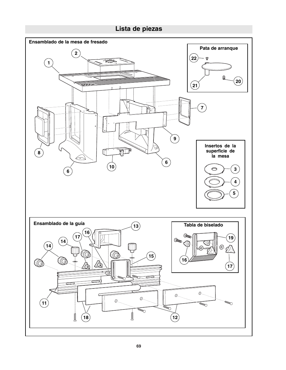 Lista de piezas | Bosch RA1181 User Manual | Page 69 / 96