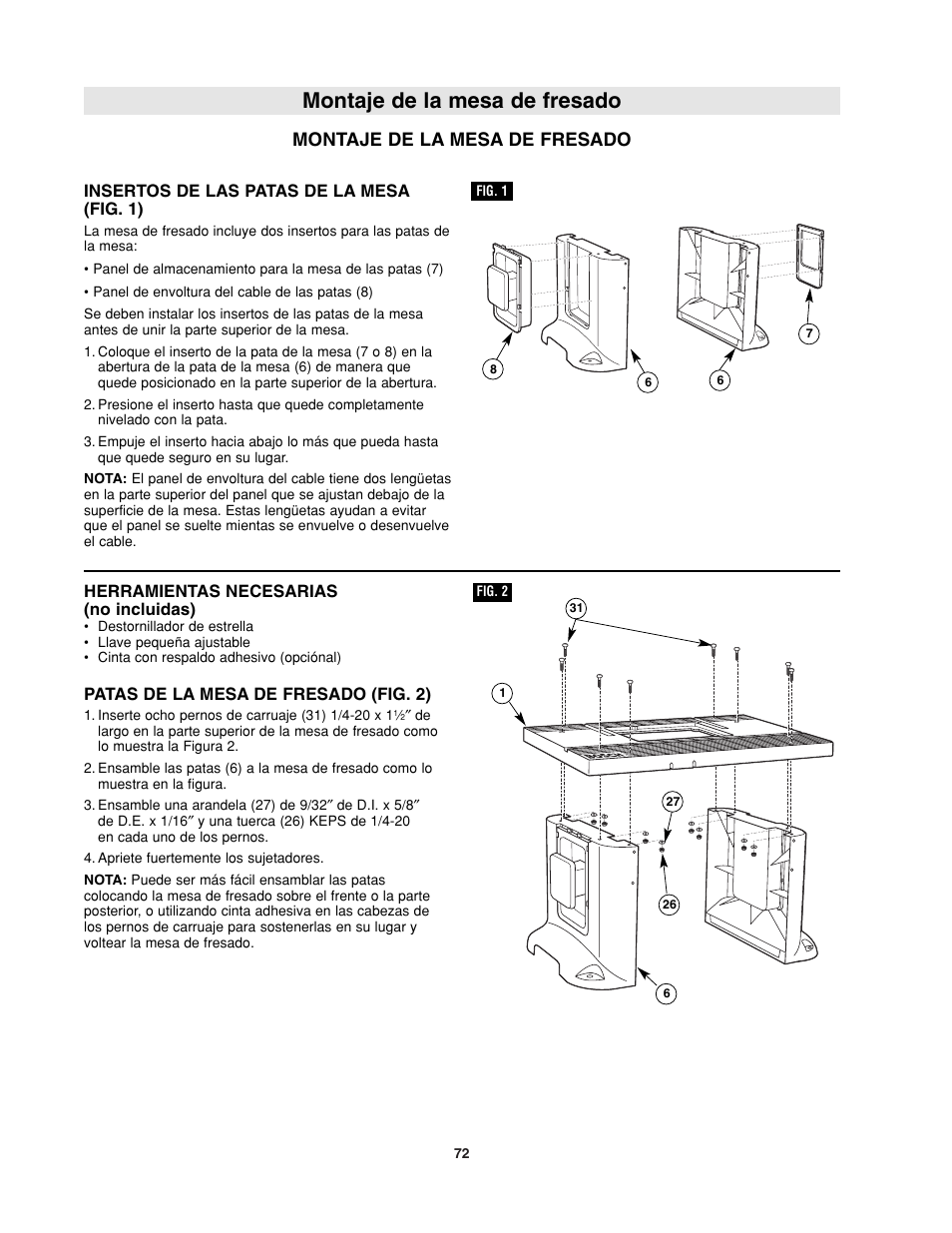 Montaje de la mesa de fresado | Bosch RA1181 User Manual | Page 72 / 96