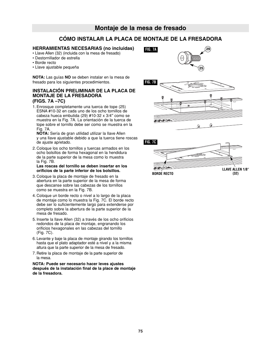 Montaje de la mesa de fresado, Cómo instalar la placa de montaje de la fresadora | Bosch RA1181 User Manual | Page 75 / 96