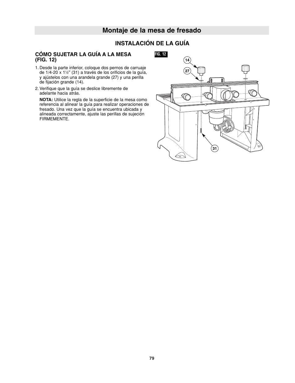 Montaje de la mesa de fresado, Instalación de la guía | Bosch RA1181 User Manual | Page 79 / 96