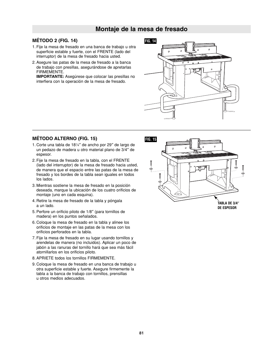 Montaje de la mesa de fresado | Bosch RA1181 User Manual | Page 81 / 96