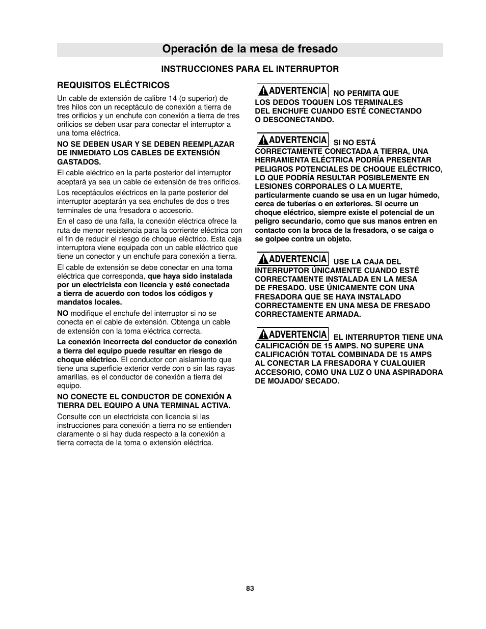 Operación de la mesa de fresado | Bosch RA1181 User Manual | Page 83 / 96