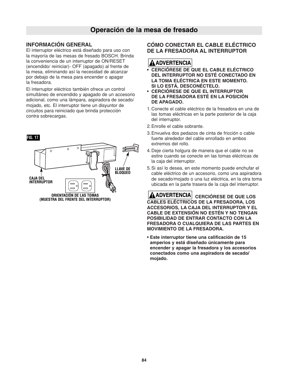 Operación de la mesa de fresado | Bosch RA1181 User Manual | Page 84 / 96