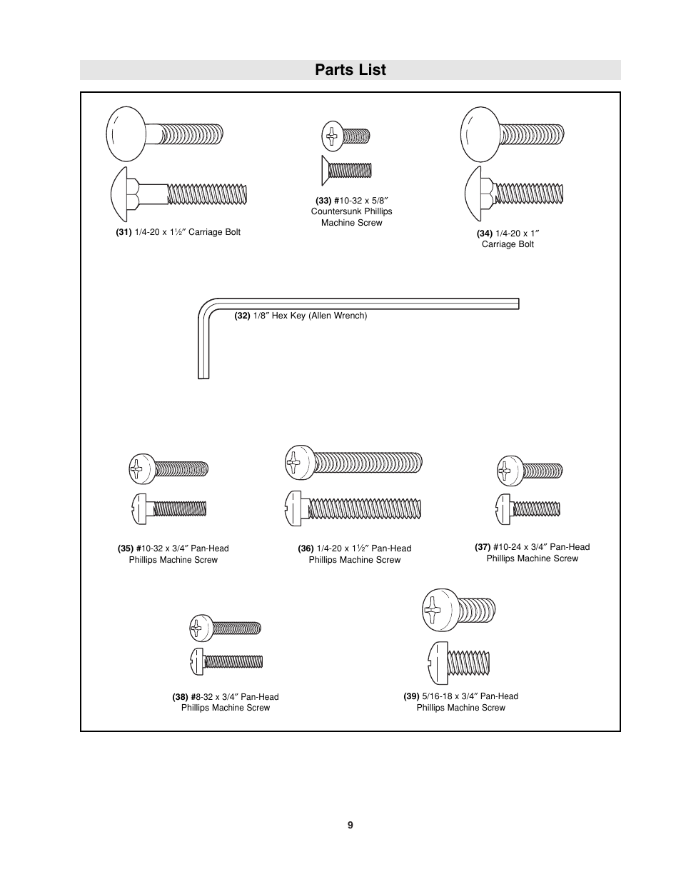 Parts list | Bosch RA1181 User Manual | Page 9 / 96